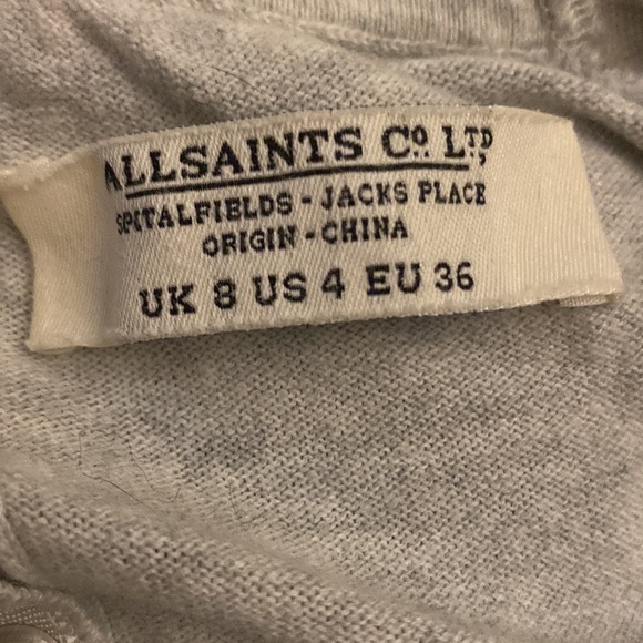 All Saints Elgar Gray Cowl Neck Cotton Sweater  Snap back, bat sleeves, cuffs 4 - Picture 3 of 6